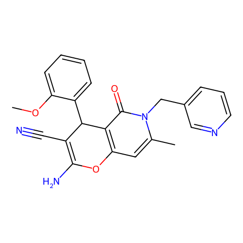 2-amino-4-(2-methoxyphenyl)-7-methyl-5-oxo-6-(pyridin-3-ylmethyl)-5,6-dihydro-4H-pyrano[3,2-c]pyridine-3-carbonitrile structure