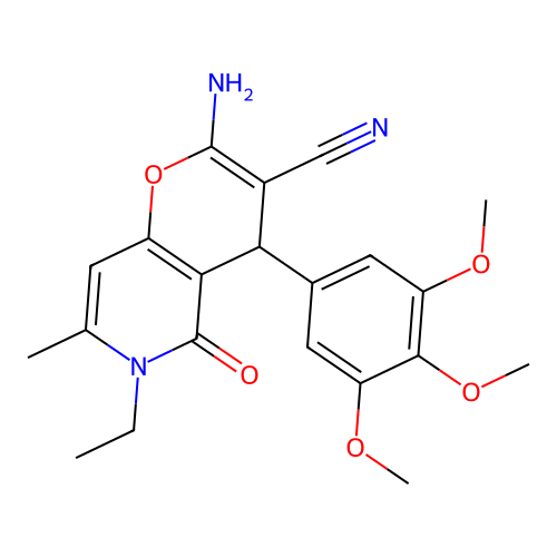 2-amino-6-ethyl-7-methyl-5-oxo-4-(3,4,5-trimethoxyphenyl)-5,6-dihydro-4H-pyrano[3,2-c]pyridine-3-carbonitrile structure