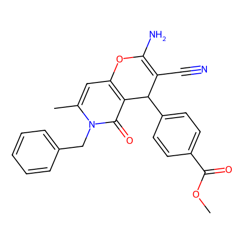 methyl 4-(2-amino-6-benzyl-3-cyano-7-methyl-5-oxo-5,6-dihydro-4H-pyrano[3,2-c]pyridin-4-yl)benzoate structure
