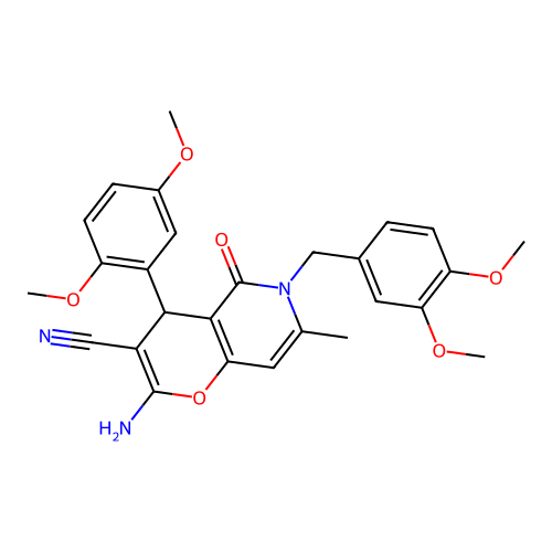 2-amino-6-(3,4-dimethoxybenzyl)-4-(2,5-dimethoxyphenyl)-7-methyl-5-oxo-5,6-dihydro-4H-pyrano[3,2-c]pyridine-3-carbonitrile structure