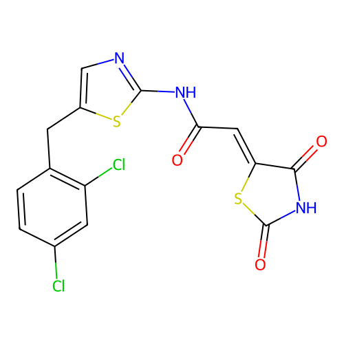 (Z)-N-(5-(2,4-dichlorobenzyl)thiazol-2-yl)-2-(2,4-dioxothiazolidin-5-ylidene)acetamide structure