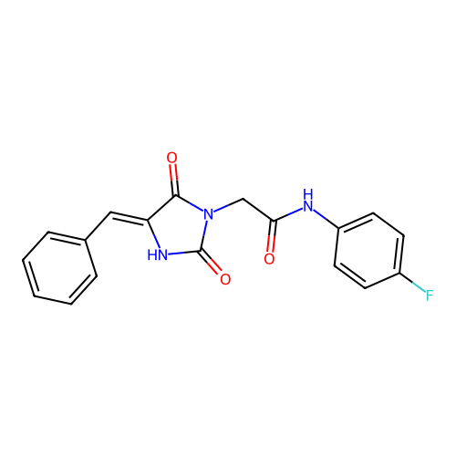 2-[(4Z)-4-benzylidene-2,5-dioxoimidazolidin-1-yl]-N-(4-fluorophenyl)acetamide structure