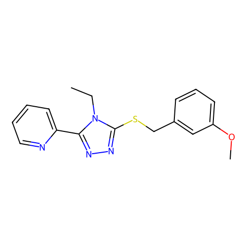 2-[4-Ethyl-5-[(3-methoxyphenyl)methylsulfanyl]-1,2,4-triazol-3-yl]pyridine structure