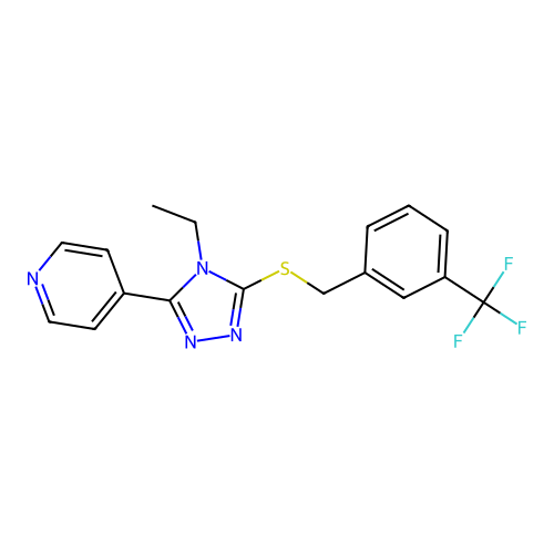 4-[4-ethyl-5-[[3-(trifluoromethyl)phenyl]methylsulfanyl]-1,2,4-triazol-3-yl]pyridine structure