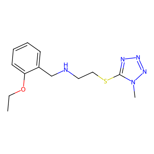 N-[(2-ethoxyphenyl)methyl]-2-(1-methyltetrazol-5-yl)sulfanylethanamine structure