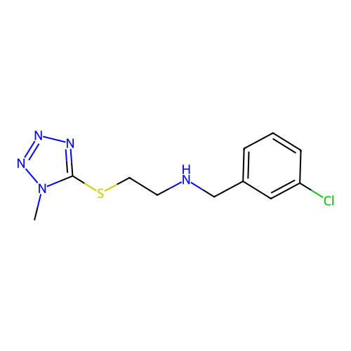 N-[(3-chlorophenyl)methyl]-2-(1-methyltetrazol-5-yl)sulfanylethanamine structure