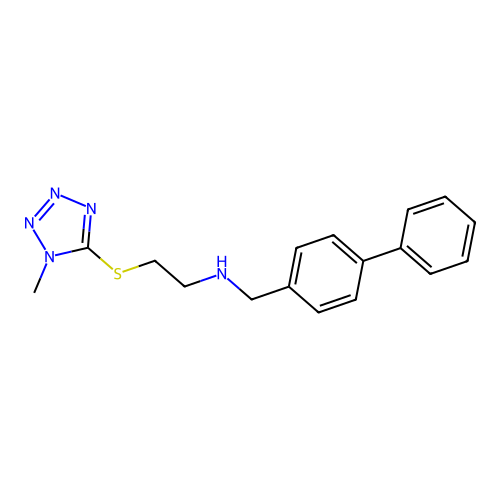 2-(1-methyltetrazol-5-yl)sulfanyl-N-[(4-phenylphenyl)methyl]ethanamine structure