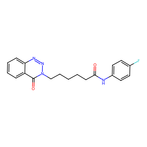 N-(4-fluorophenyl)-6-(4-oxo-1,2,3-benzotriazin-3-yl)hexanamide structure