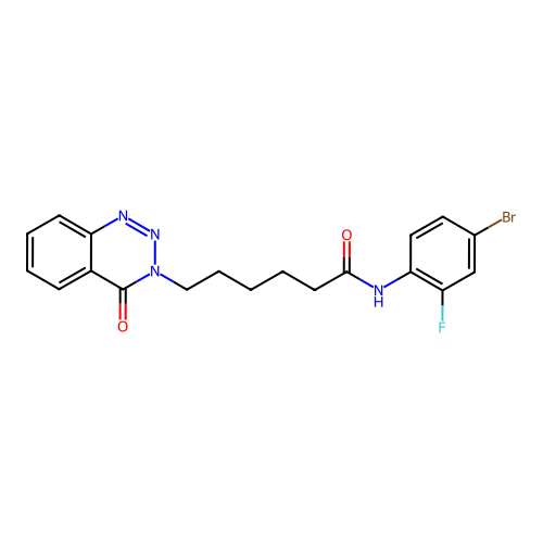N-(4-bromo-2-fluorophenyl)-6-(4-oxo-1,2,3-benzotriazin-3(4H)-yl)hexanamide structure