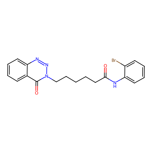 N-(2-bromophenyl)-6-(4-oxo-1,2,3-benzotriazin-3(4H)-yl)hexanamide structure