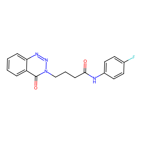 N-(4-fluorophenyl)-4-(4-oxo-1,2,3-benzotriazin-3-yl)butanamide structure