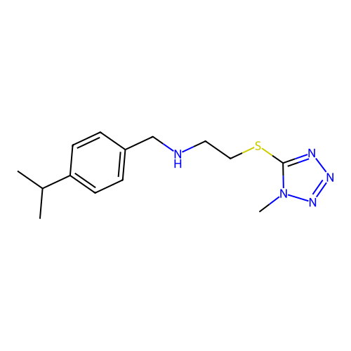 2-(1-methyltetrazol-5-yl)sulfanyl-N-[(4-propan-2-ylphenyl)methyl]ethanamine structure