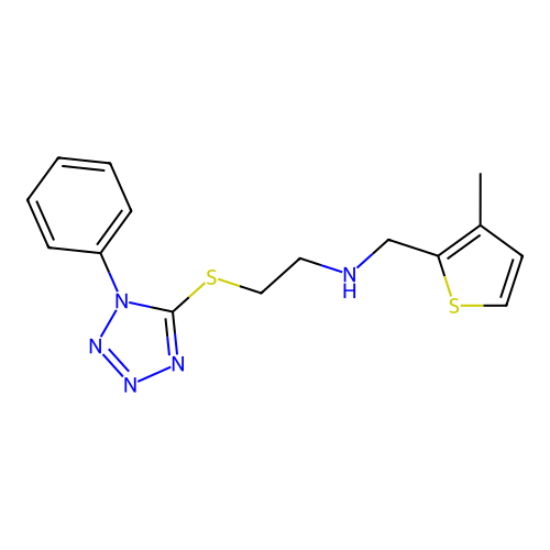 N-[(3-methylthiophen-2-yl)methyl]-2-(1-phenyltetrazol-5-yl)sulfanylethanamine structure