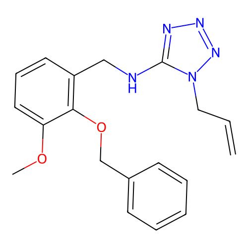 N-[(3-methoxy-2-phenylmethoxyphenyl)methyl]-1-prop-2-enyltetrazol-5-amine structure
