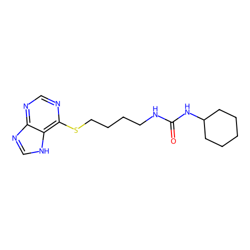1-cyclohexyl-3-[4-(7H-purin-6-ylsulfanyl)butyl]urea structure