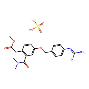 N,N-Dimethylcarbamoyl-4-(4-guanidinobenzyloxy)phenyl acetate methane sulfate structure