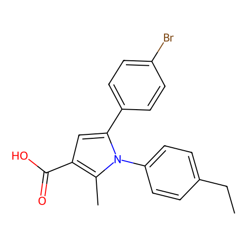 5-(4-bromophenyl)-1-(4-ethylphenyl)-2-methyl-1H-pyrrole-3-carboxylic acid structure