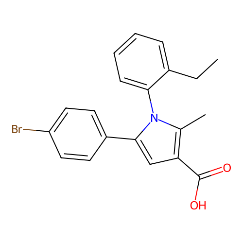 5-(4-bromophenyl)-1-(2-ethylphenyl)-2-methyl-1H-pyrrole-3-carboxylic acid structure