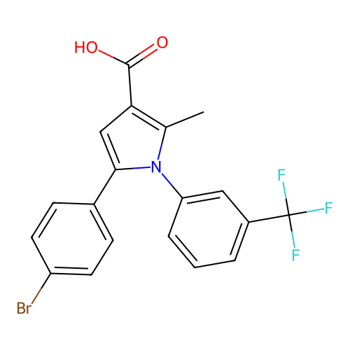 5-(4-bromophenyl)-2-methyl-1-[3-(trifluoromethyl)phenyl]-1H-pyrrole-3-carboxylic acid structure