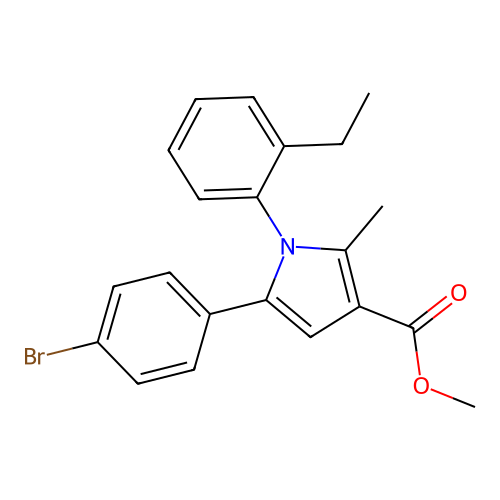 methyl 5-(4-bromophenyl)-1-(2-ethylphenyl)-2-methyl-1H-pyrrole-3-carboxylate structure