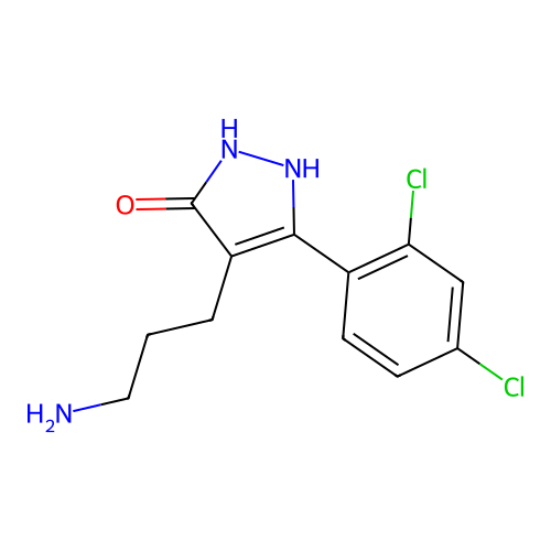 4-(3-aminopropyl)-5-(2,4-dichlorophenyl)-1,2-dihydro-3H-pyrazol-3-one structure