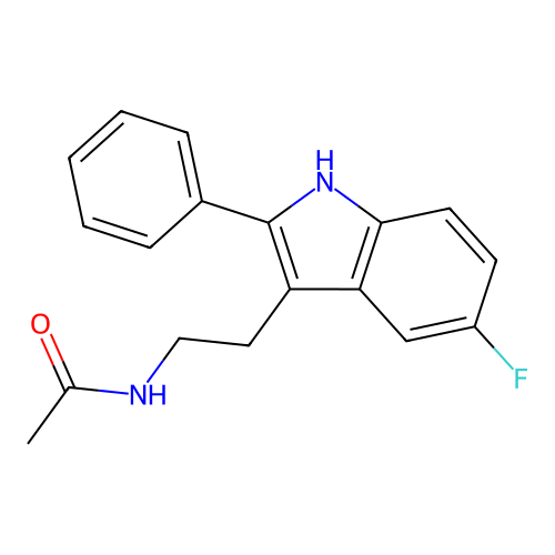 N-[2-(5-fluoro-2-phenyl-1H-indol-3-yl)ethyl]acetamide structure
