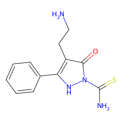 4-(2-aminoethyl)-5-oxo-3-phenyl-2,5-dihydro-1H-pyrazole-1-carbothioamide structure