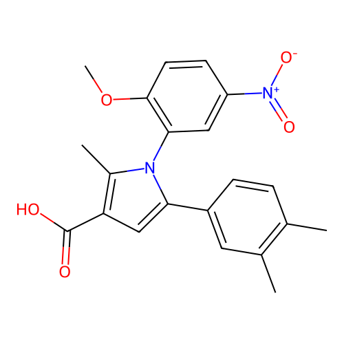 5-(3,4-dimethylphenyl)-1-(2-methoxy-5-nitrophenyl)-2-methyl-1H-pyrrole-3-carboxylic acid structure