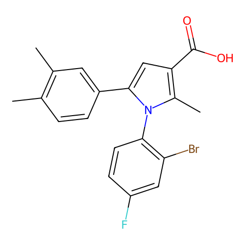 1-(2-bromo-4-fluorophenyl)-5-(3,4-dimethylphenyl)-2-methyl-1H-pyrrole-3-carboxylic acid structure