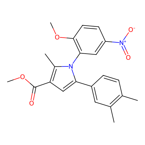 methyl 5-(3,4-dimethylphenyl)-1-(2-methoxy-5-nitrophenyl)-2-methyl-1H-pyrrole-3-carboxylate structure