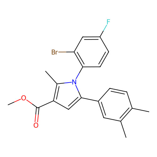 methyl 1-(2-bromo-4-fluorophenyl)-5-(3,4-dimethylphenyl)-2-methyl-1H-pyrrole-3-carboxylate structure