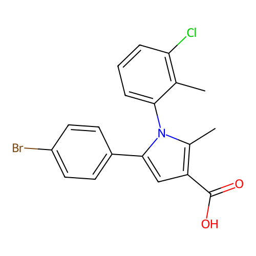 5-(4-bromophenyl)-1-(3-chloro-2-methylphenyl)-2-methyl-1H-pyrrole-3-carboxylic acid structure