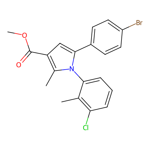 methyl 5-(4-bromophenyl)-1-(3-chloro-2-methylphenyl)-2-methyl-1H-pyrrole-3-carboxylate structure