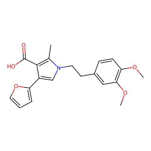 1-[2-(3,4-dimethoxyphenyl)ethyl]-4-(2-furyl)-2-methyl-1H-pyrrole-3-carboxylic acid structure