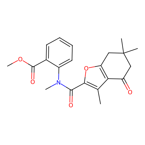 methyl 2-{methyl[(3,6,6-trimethyl-4-oxo-4,5,6,7-tetrahydro-1-benzofuran-2-yl)carbonyl]amino}benzoate structure