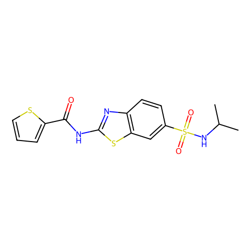 N-[6-(propan-2-ylsulfamoyl)-1,3-benzothiazol-2-yl]thiophene-2-carboxamide structure