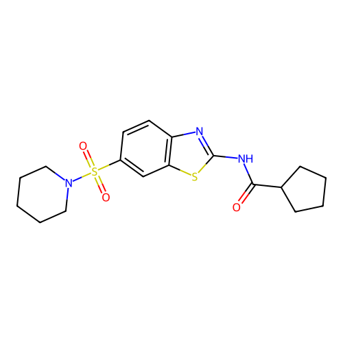 N-(6-piperidin-1-ylsulfonyl-1,3-benzothiazol-2-yl)cyclopentanecarboxamide structure