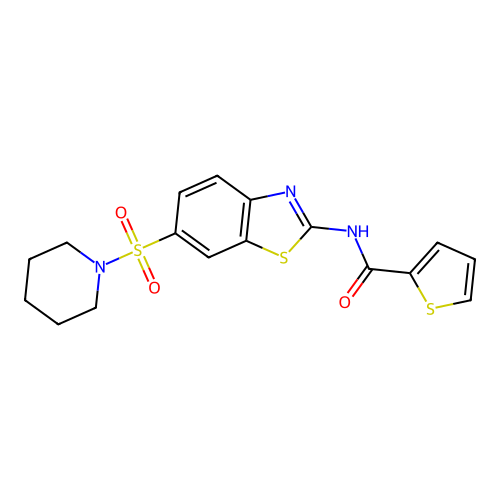 N-(6-piperidin-1-ylsulfonyl-1,3-benzothiazol-2-yl)thiophene-2-carboxamide structure