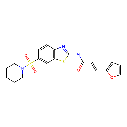 (E)-3-(furan-2-yl)-N-(6-(piperidin-1-ylsulfonyl)benzo[d]thiazol-2-yl)acrylamide structure