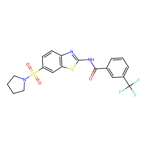 N-(6-pyrrolidin-1-ylsulfonyl-1,3-benzothiazol-2-yl)-3-(trifluoromethyl)benzamide structure