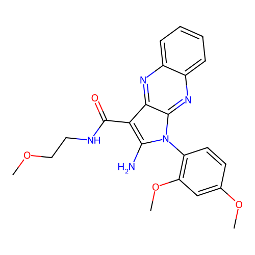 2-amino-1-(2,4-dimethoxyphenyl)-N-(2-methoxyethyl)-1H-pyrrolo[2,3-b]quinoxaline-3-carboxamide structure