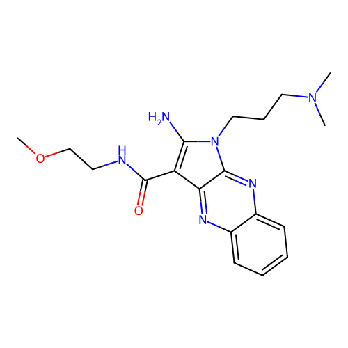 2-amino-1-[3-(dimethylamino)propyl]-N-(2-methoxyethyl)-1H-pyrrolo[2,3-b]quinoxaline-3-carboxamide structure