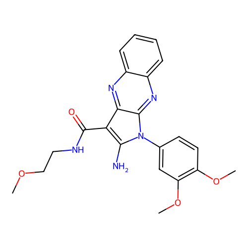 2-amino-1-(3,4-dimethoxyphenyl)-N-(2-methoxyethyl)-1H-pyrrolo[2,3-b]quinoxaline-3-carboxamide structure