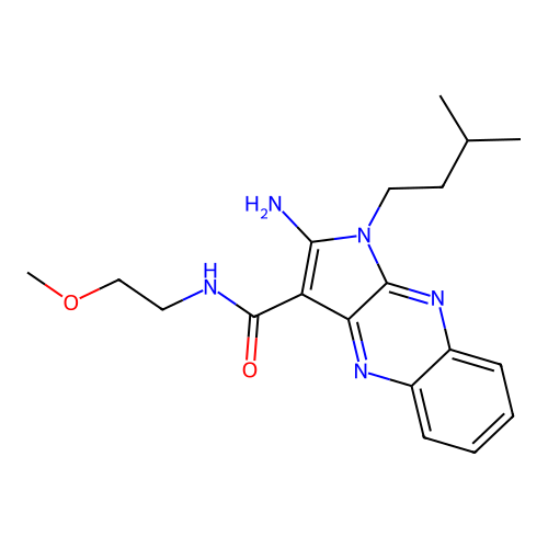 2-amino-N-(2-methoxyethyl)-1-(3-methylbutyl)pyrrolo[3,2-b]quinoxaline-3-carboxamide structure