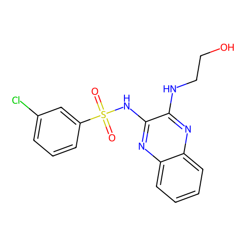 3-chloro-N-[(2Z)-3-[(2-hydroxyethyl)amino]quinoxalin-2(1H)-ylidene]benzenesulfonamide structure