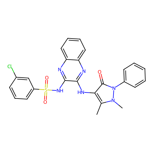 3-chloro-N-[3-[(1,5-dimethyl-3-oxo-2-phenylpyrazol-4-yl)amino]quinoxalin-2-yl]benzenesulfonamide structure