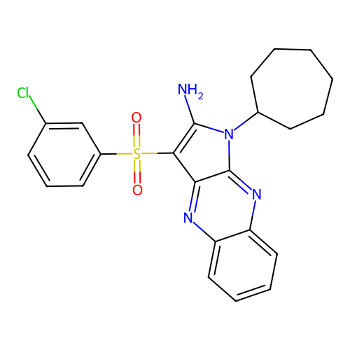 3-[(3-chlorophenyl)sulfonyl]-1-cycloheptyl-1H-pyrrolo[2,3-b]quinoxalin-2-amine structure