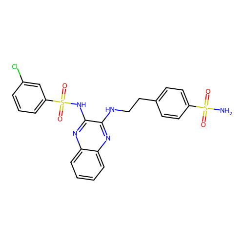 3-chloro-N-[(2Z)-3-{[2-(4-sulfamoylphenyl)ethyl]amino}quinoxalin-2(1H)-ylidene]benzenesulfonamide structure