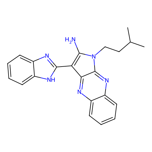 3-(1H-benzimidazol-2-yl)-1-(3-methylbutyl)-1H-pyrrolo[2,3-b]quinoxalin-2-amine structure