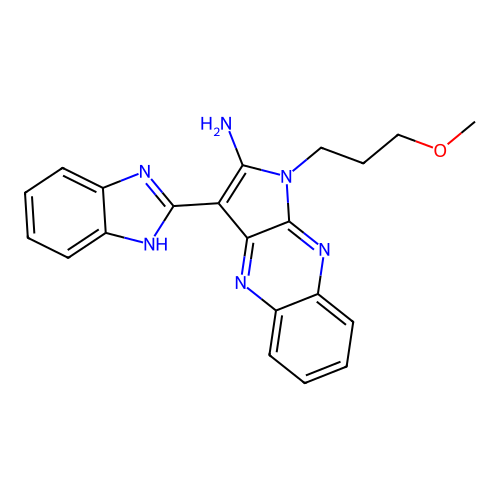 3-(1H-benzimidazol-2-yl)-1-(3-methoxypropyl)-1H-pyrrolo[2,3-b]quinoxalin-2-amine structure